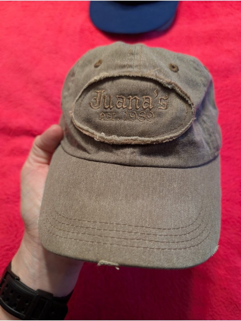 Authentic Pigment Juanas Est 1989 Distressed Hat Garment Washed Strapback Cap